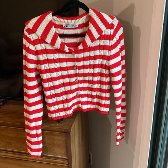 Zara Striped Cable Knit Cardigan Large - Picture 6 of 10